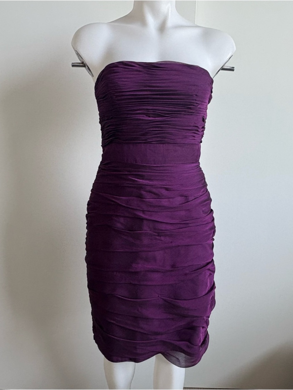 Monique Lhuillier Strapless Ruched Purple Cocktail Bridesmaid Dress sz 2